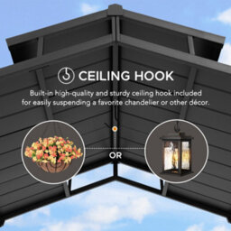 Sunjoy Hanscom 2.4X1.5 M Brown Steel Frame Double Tiered Hardtop Grill Gazebo With Ceiling Hook And Shelves - thumbnail 4