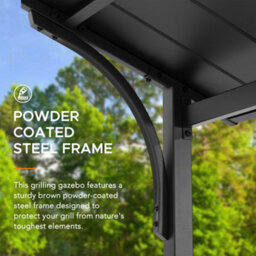Sunjoy Hanscom 2.4X1.5 M Brown Steel Frame Double Tiered Hardtop Grill Gazebo With Ceiling Hook And Shelves - thumbnail 6
