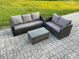 Fimous 5 Seater Rattan Wicker Garden Furniture Patio Conservatory Sofa Set With Coffee Table 3 Seater Sofa Love Sofa - thumbnail 1
