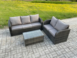 Fimous 5 Seater Rattan Wicker Garden Furniture Patio Conservatory Sofa Set With Coffee Table 3 Seater Sofa Love Sofa - thumbnail 2