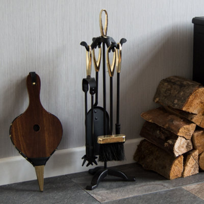 Lassic Fire Vida 5 Piece Buxton Black & Brass Companion Set - Shovel, Brush, Poker, Tong - image 1
