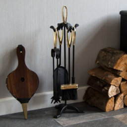 Lassic Fire Vida 5 Piece Buxton Black & Brass Companion Set - Shovel, Brush, Poker, Tong