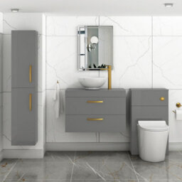 Royal Bathrooms 800mm Wall Hung Vanity Unit 2 Drawer Indigo Grey Gloss & Breeze Countertop Basin With Brushed Brass Handle - thumbnail 2