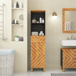 Berkfield Bathroom Cabinet Brown And Black 38X33.5X160 Cm Solid Wood Mango - thumbnail 1