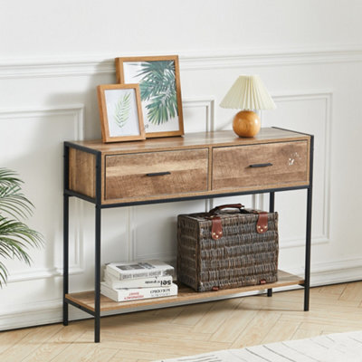 Living And Home Brown Console Table 2 Drawers Hallway Table Entryway Table With Storage Shelf - image 1