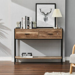 Living And Home Brown Console Table 2 Drawers Hallway Table Entryway Table With Storage Shelf - thumbnail 3