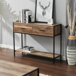 Living And Home Brown Console Table 2 Drawers Hallway Table Entryway Table With Storage Shelf - thumbnail 2