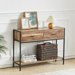 Living And Home Brown Console Table 2 Drawers Hallway Table Entryway Table With Storage Shelf - thumbnail 1