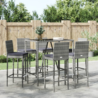 Berkfield 7 Piece Garden Bar Set With Cushions Grey Poly Rattan - image 1