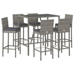 Berkfield 7 Piece Garden Bar Set With Cushions Grey Poly Rattan - thumbnail 3