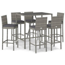 Berkfield 7 Piece Garden Bar Set With Cushions Grey Poly Rattan - thumbnail 2