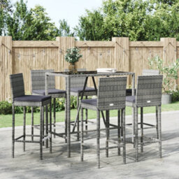 Berkfield 7 Piece Garden Bar Set With Cushions Grey Poly Rattan - thumbnail 1