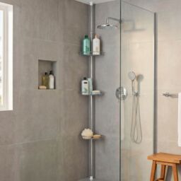 GoodHome Koros Silver Effect Aluminium & Stainless Steel 3 Compartments Shower Shelf (W)20Cm - thumbnail 2