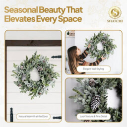 Shatchi Cypress Pine Wreath 80Cm Pe Material Real-Touch Wreath For Door Décor - thumbnail 7