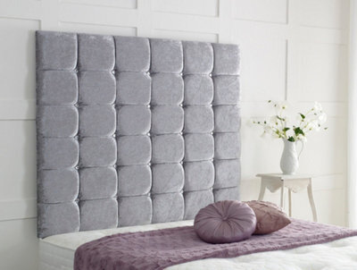 "Adore Designs High Cubed Crushed Velvet 6Ft Super King 36"" Headboard -  Grey"