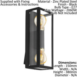 Stylish Ip44 Outdoor Wall Light With Black Finish And Square Glass Shade - thumbnail 2
