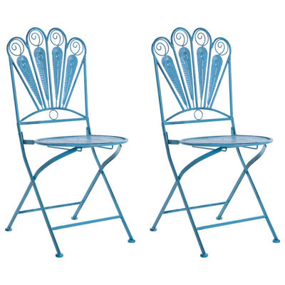 Beliani Set Of 2 Garden Chairs Pavia Folding Metal Blue - image 1