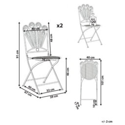 Beliani Set Of 2 Garden Chairs Pavia Folding Metal Blue - thumbnail 3