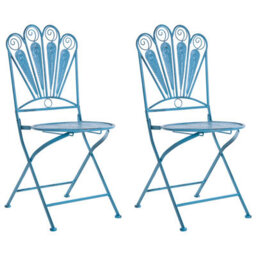 Beliani Set Of 2 Garden Chairs Pavia Folding Metal Blue - thumbnail 1