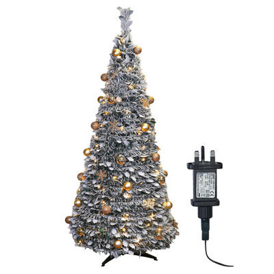 7Ft Pre-Lit Pop Up Frosted Christmas Tree With Assorted Gold Baubles & 200 Warm White Led Lights - H210 X 83Cm Diameter - image 1