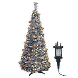 7Ft Pre-Lit Pop Up Frosted Christmas Tree With Assorted Gold Baubles & 200 Warm White Led Lights - H210 X 83Cm Diameter - thumbnail 1