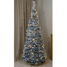 7Ft Pre-Lit Pop Up Frosted Christmas Tree With Assorted Gold Baubles & 200 Warm White Led Lights - H210 X 83Cm Diameter - thumbnail 3