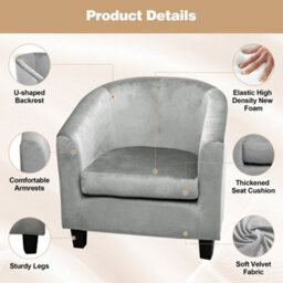 Alivio Premium Velvet Comfy Ergonomic Fabric Tub Chair Soft Foam Cushion (Grey) - thumbnail 7