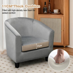 Alivio Premium Velvet Comfy Ergonomic Fabric Tub Chair Soft Foam Cushion (Grey) - thumbnail 4