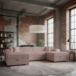 Santos U Living Room Universal Corner Sofa Bed Chipboard Polyurethane Foam Wave Springs 320X166X79Cm Pink