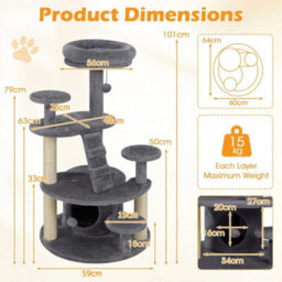 Multi Level Kitty Tower With Condo Padded Perch Scratching Posts Grey - thumbnail 2