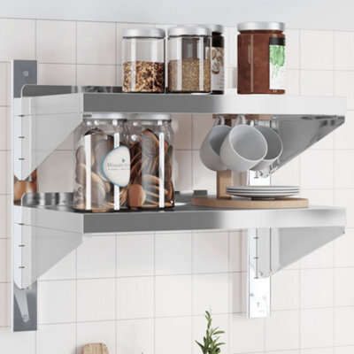 Berkfield 2-Tier Wall Shelf 50X30X60 Cm Silver Stainless Steel - image 1