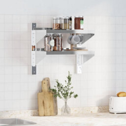 Berkfield 2-Tier Wall Shelf 50X30X60 Cm Silver Stainless Steel - thumbnail 3
