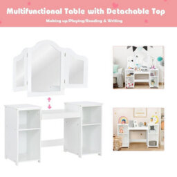 Gainoom 2 In 1 Kids Vanity Table Children Dressing Table Set W/ Mirror & Storage Shelves - thumbnail 6