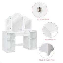 Gainoom 2 In 1 Kids Vanity Table Children Dressing Table Set W/ Mirror & Storage Shelves - thumbnail 9