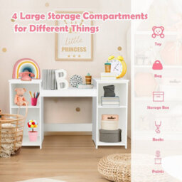 Gainoom 2 In 1 Kids Vanity Table Children Dressing Table Set W/ Mirror & Storage Shelves - thumbnail 8