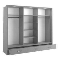 Arte Lux Xxiii - Modern Grey Mirrored Sliding Door Wardrobe (H2150mm W2500mm D630mm) With Drawers And Led Lighting - thumbnail 3