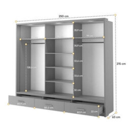 Arte Lux Xxiii - Modern Grey Mirrored Sliding Door Wardrobe (H2150mm W2500mm D630mm) With Drawers And Led Lighting - thumbnail 2