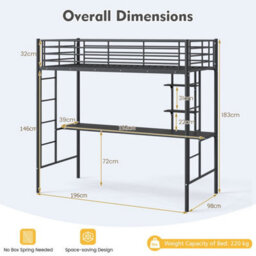 Single Size Loft Bed With Desk & Shelves - thumbnail 2
