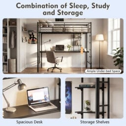 Single Size Loft Bed With Desk & Shelves - thumbnail 4