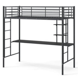 Single Size Loft Bed With Desk & Shelves - thumbnail 1