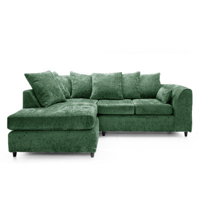 Furnishings For Less UK Monaco Chenille Fabric 3 To 4 Seater L Shaped Corner Sofa  Green Left Hand Facing