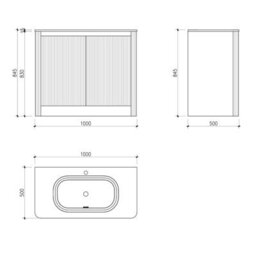 Plum&clay Isla Fluted Grey 2 Door Freestanding Bathroom Vanity Unit & Ceramic Basin Set (W)1000mm - thumbnail 3