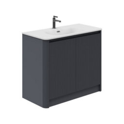 Plum&clay Isla Fluted Grey 2 Door Freestanding Bathroom Vanity Unit & Ceramic Basin Set (W)1000mm - thumbnail 1