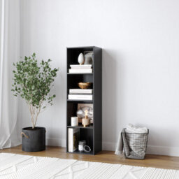 Urbn-Living Urbnliving 30Cm Height Black 4 Shelf Wooden Bookcase Shelving Display Storage Shelf Unit Wood - thumbnail 2
