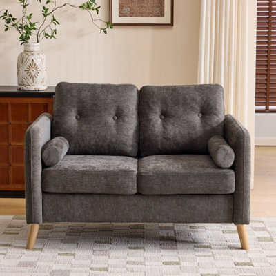 Deep Grey 2 Seater Sofa, Small Sofa With Thicken Cushion And Pillows - image 1