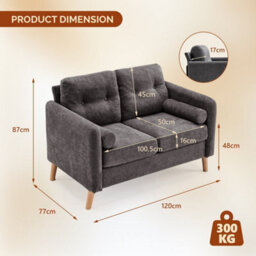 Deep Grey 2 Seater Sofa, Small Sofa With Thicken Cushion And Pillows - thumbnail 2