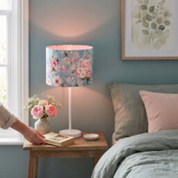 Happy Homewares Vintage Chic Sky Blue Velvet Lamp Shade With Pink And White Flowers - thumbnail 6