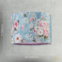 Happy Homewares Vintage Chic Sky Blue Velvet Lamp Shade With Pink And White Flowers - thumbnail 7