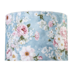 Happy Homewares Vintage Chic Sky Blue Velvet Lamp Shade With Pink And White Flowers - thumbnail 4