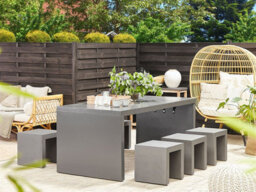 Beliani Garden Dining Set With Stools 6 Seater Taranto Concrete Grey - thumbnail 2